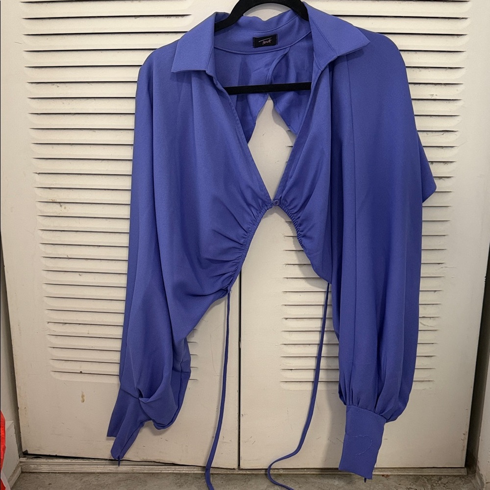 Purple Open Back Ruched Blouse #032